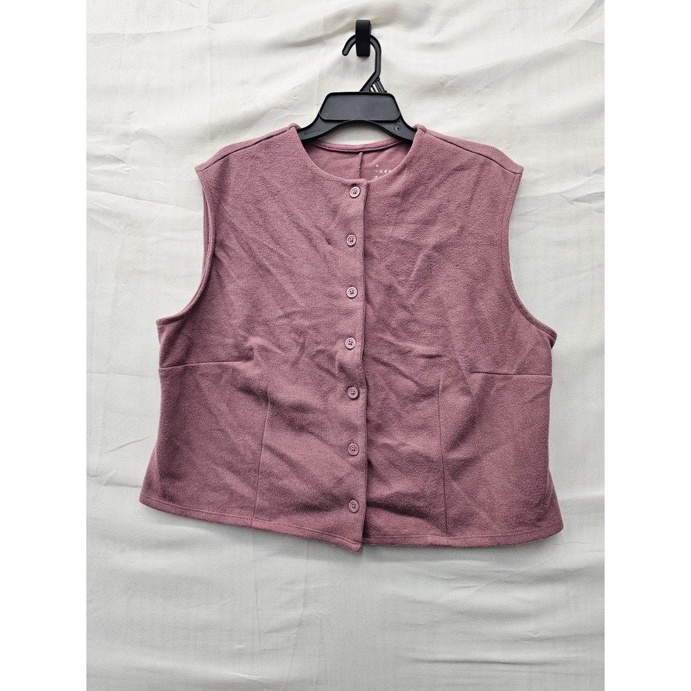 A New Day Womens Button Front Knit Vest Pink Cotton Blend Casual Size XXL